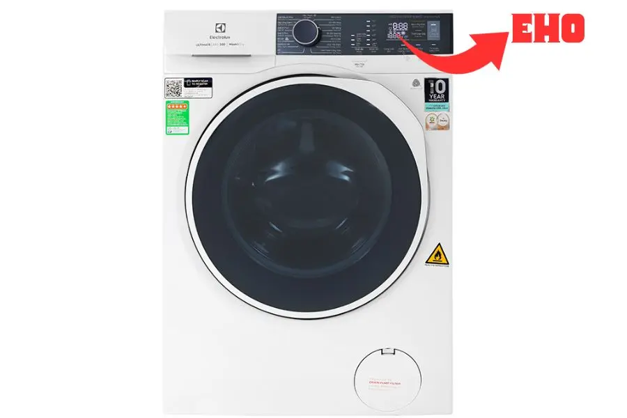 Mã lỗi EHO hiển thị trên màn hình LCD của máy giặt Electrolux.