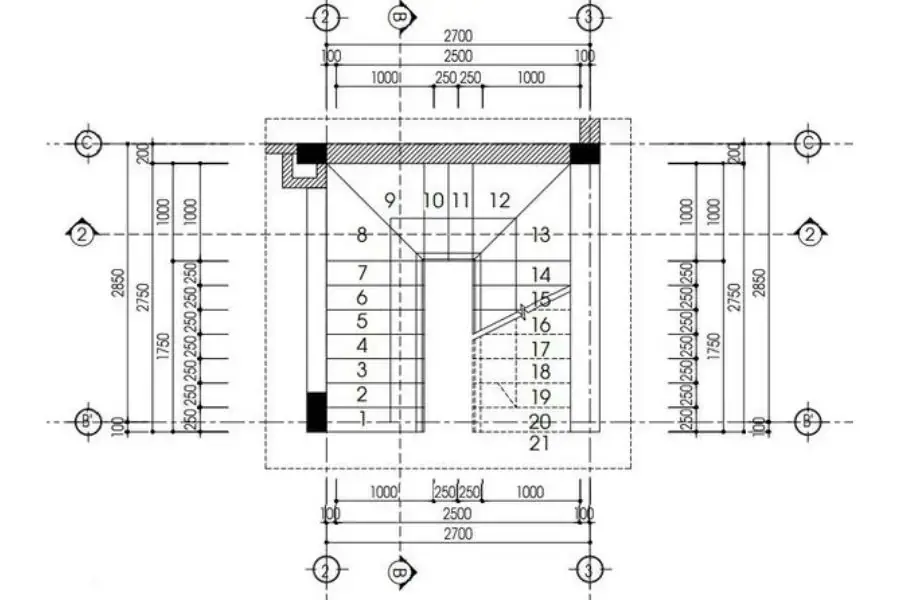 Mẫu 4: Bản vẽ thiết kế cầu thang 21 bậc