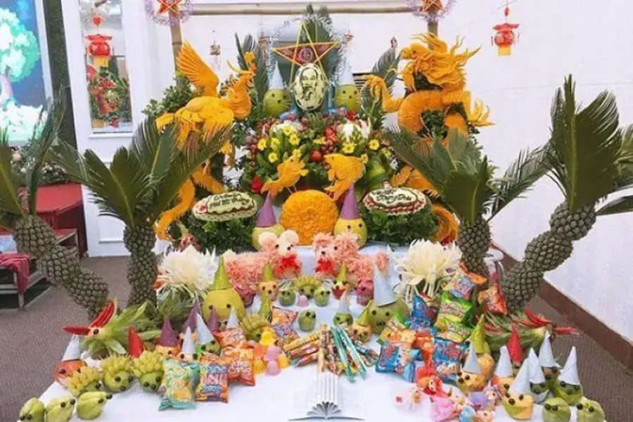 Mâm cỗ Trung thu với chủ đề nét đẹp văn hoá Việt Nam.