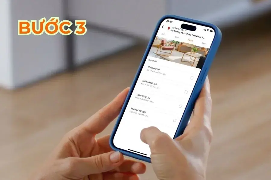 Tùy chọn các size thảm. 