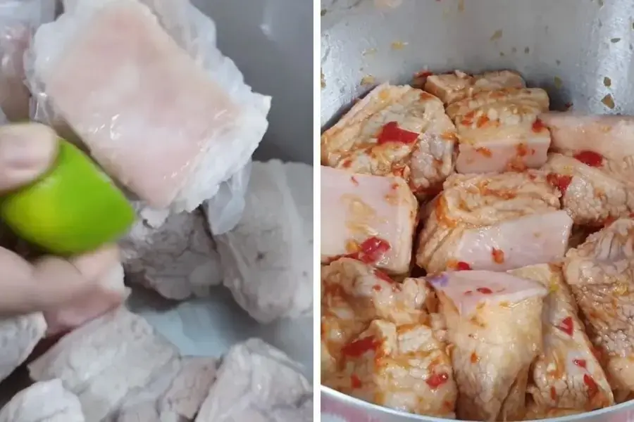 Ướp thịt.