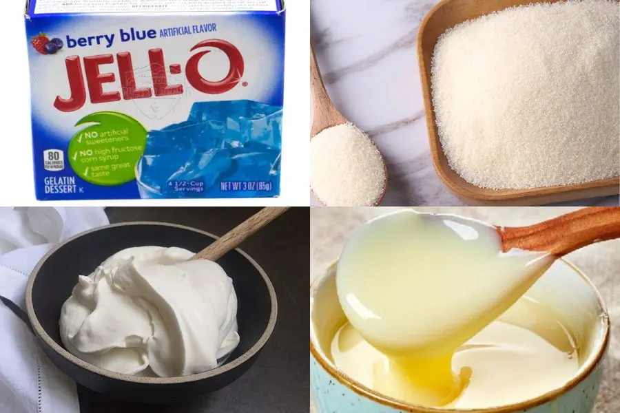 Nguyên liệu làm kẹo dẻo Noel bằng bột jello.
