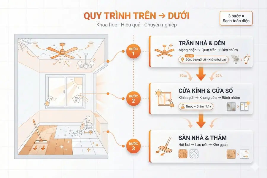 Quy trình dọn dẹp tổng thể không gian.