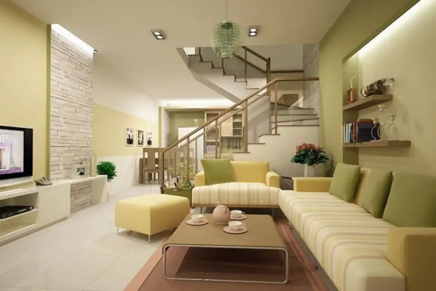 Mẫu trang trí phòng khách với tông màu pastel