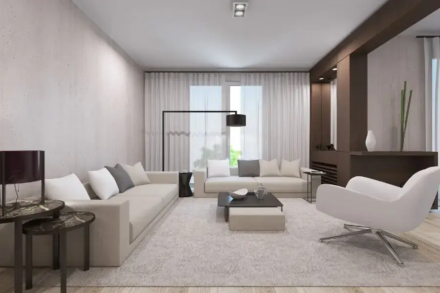 Thiết kế phòng khách sơn màu be trầm ấm 