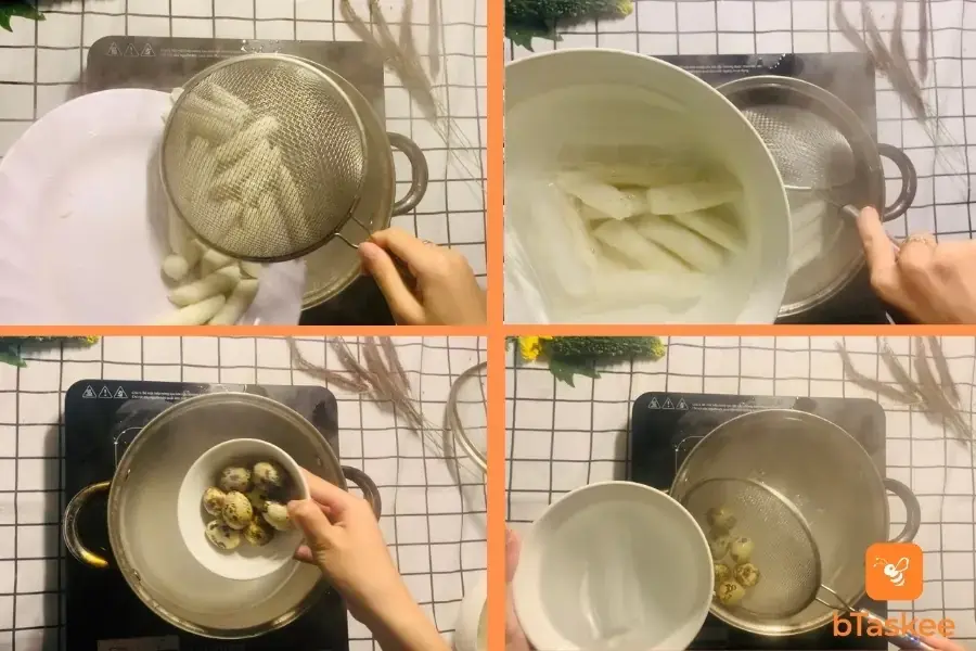 Các bước luộc bánh và trứng cút