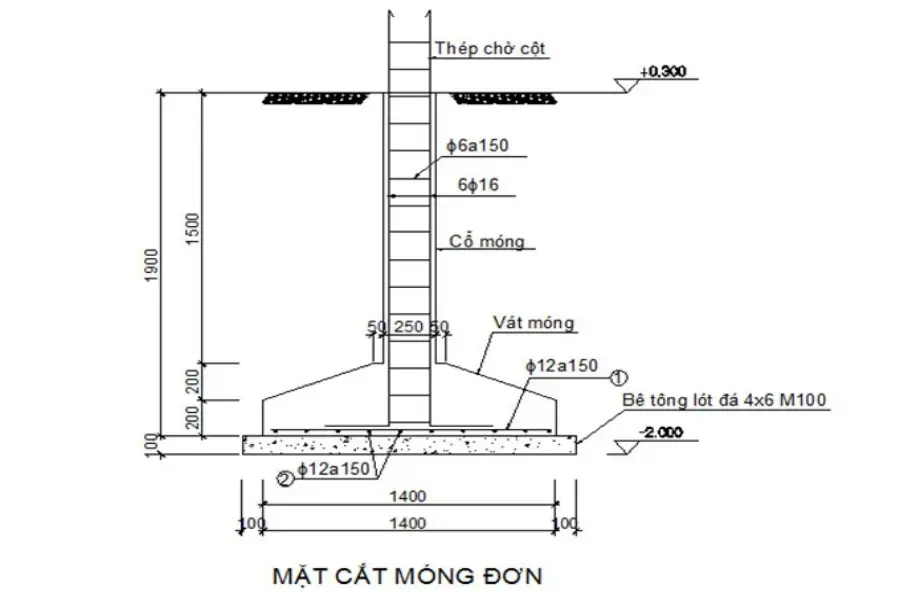 Vẽ móng đơn chi tiết
