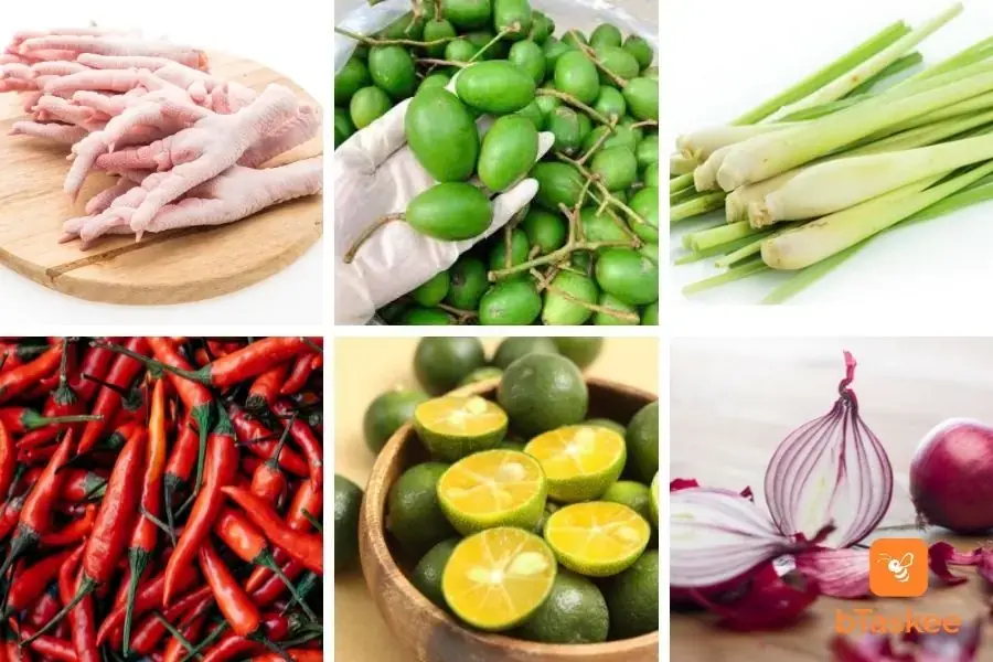 Nguyên liệu làm chân gà sốt Thái
