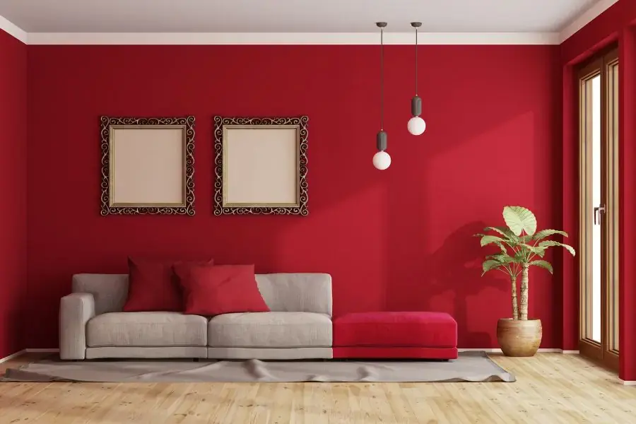 Phòng khách với màu đỏ nổi bật cho gia chủ mệnh Hỏa