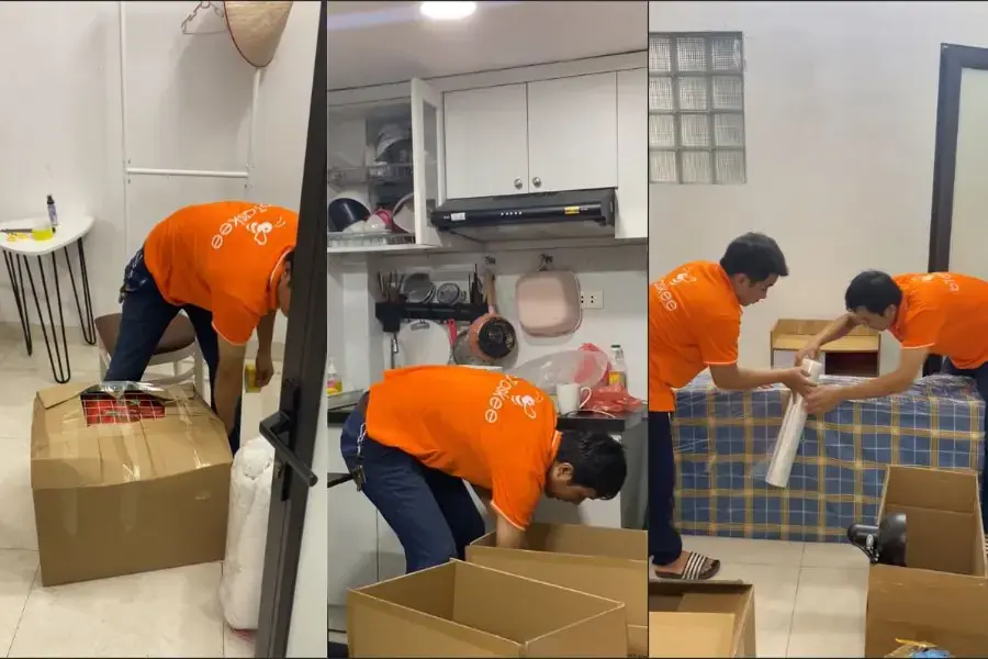 Nhân viên của bTaskee phân loại đồ đạc và đóng gói đảm bảo an toàn cho các đồ dùng của khách hàng.