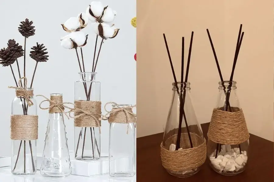 Mẫu lọ thủy tinh trang trí bằng dây thừng.