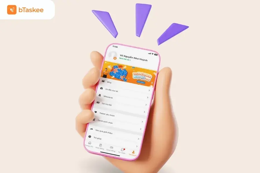 Hồ sơ cá nhân và thông tin tính năng được hiển thị rõ ràng trên ứng dụng.
