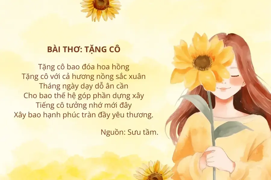 Bày tỏ lòng biết ơn, tôn trọng cô giáo qua những bài thơ hay. 