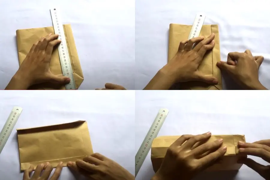 Làm 2 mép cạnh của túi giấy handmade.