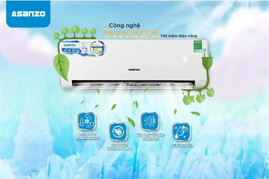 Điều hòa Asanzo sở hữu hệ thống làm lạnh 7 cấp độ Inverter.