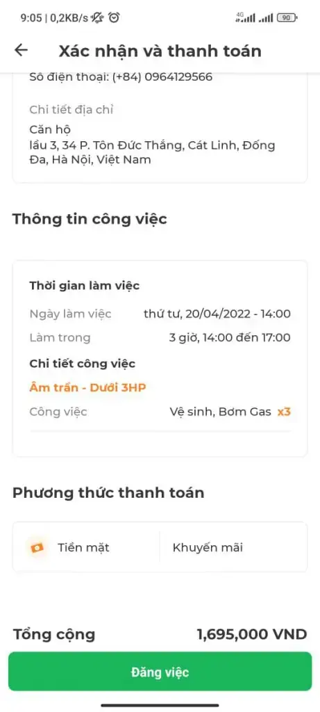 Kiểm tra lại thông tin, phương thức thanh toán và hoàn thành đăng việc