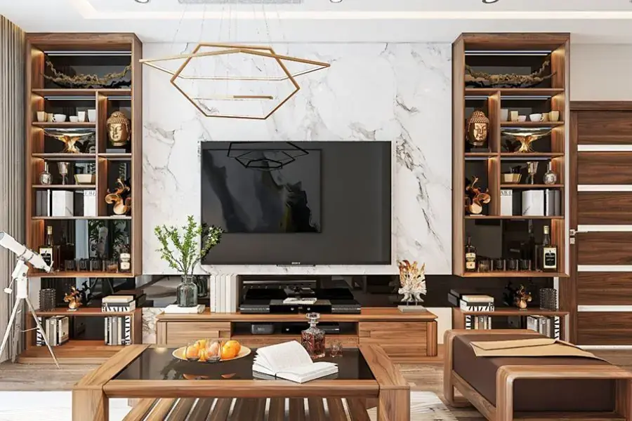 Mẫu kệ tivi kết hợp tủ rượu vang rất được ưa chuộng
