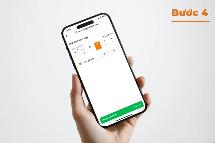 Chọn thời gian tasker đến nhận việc trên lịch.