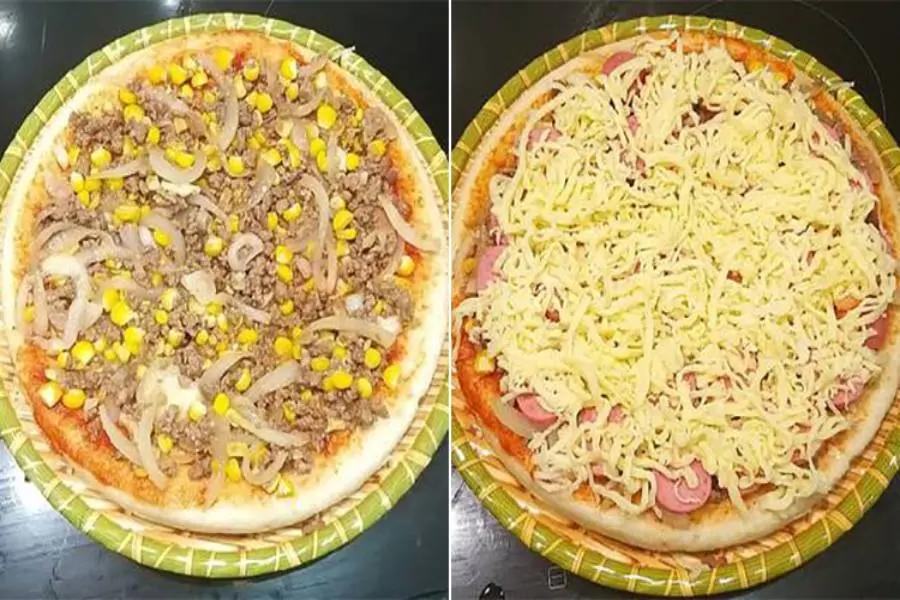 Hướng dẫn xếp nhân bánh pizza bò.