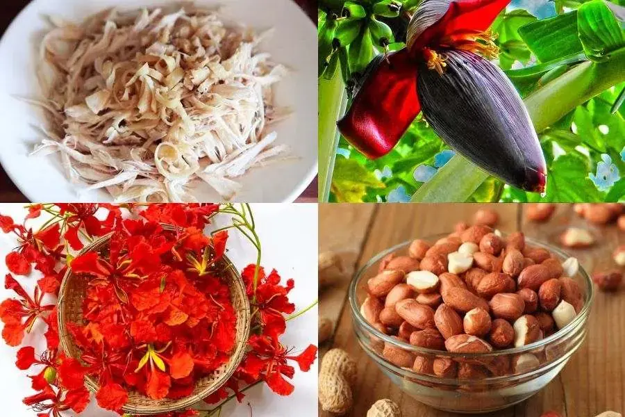 Một số nguyên liệu để chế biến món gỏi gà hoa phượng