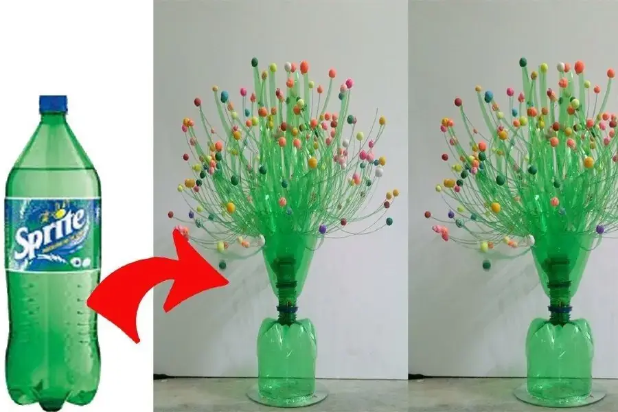 Bình hoa bằng chai nhựa cũng rất đẹp mắt.