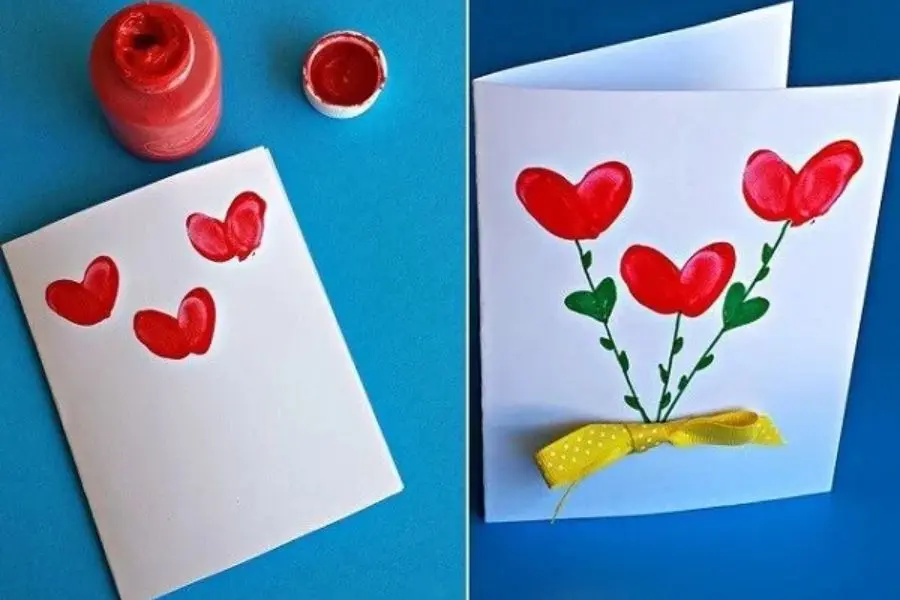 Mẫu thiệp 20/10 cho trẻ em mầm non thắt nơ đơn giản.