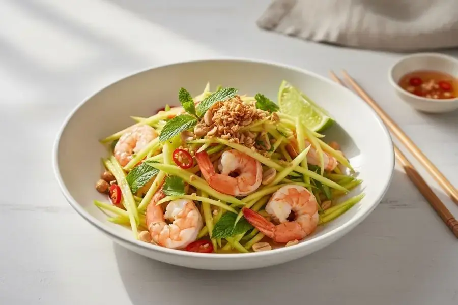 Gỏi xoài tôm khô chua cay kích thích vị giác.