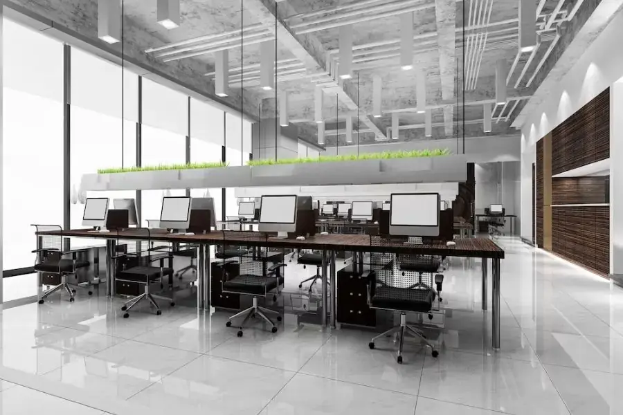Màu xám thể hiện sự sang trọng và đẳng cấp cho văn phòng mở