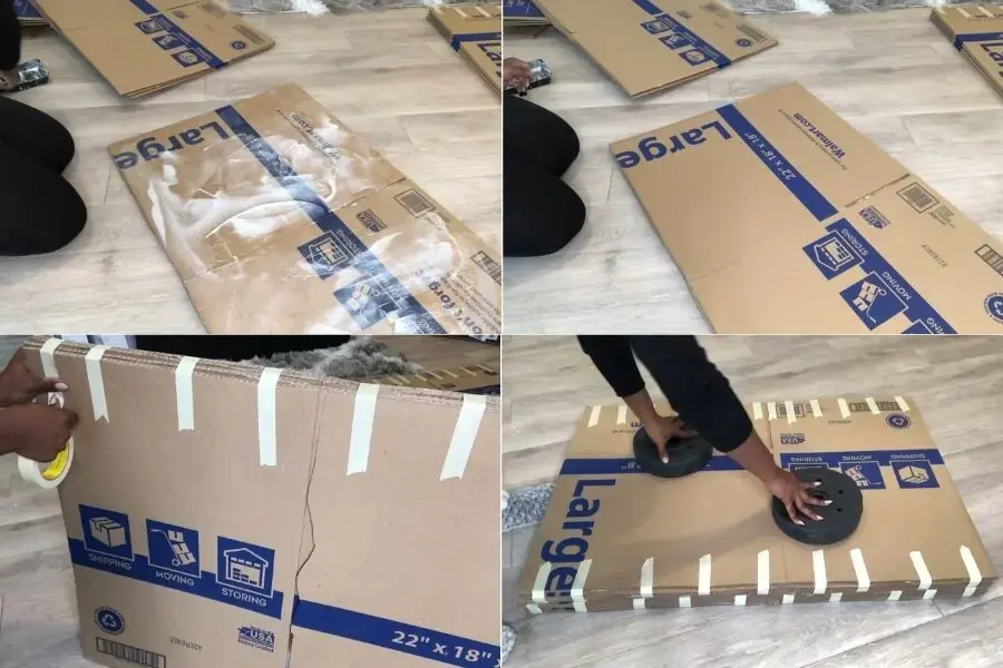 Dán 5 miếng bìa cát tông để làm phần tay vịn ghế sofa