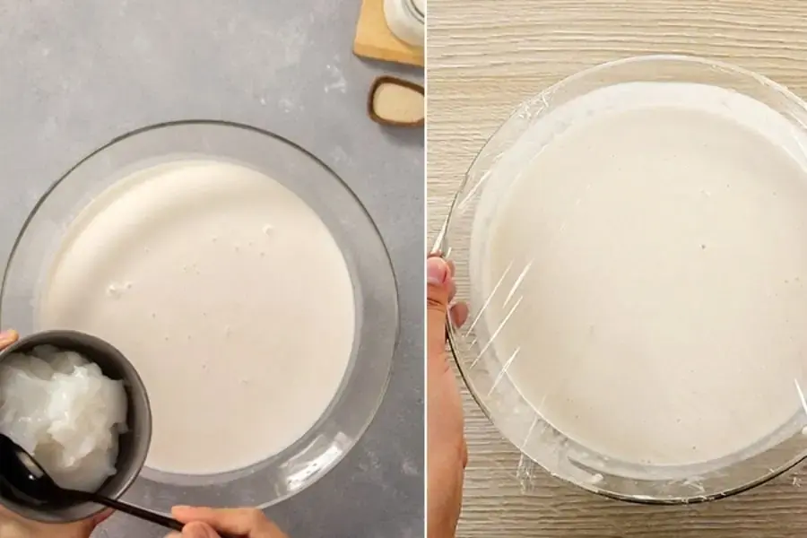 Trộn bột hồ vào bột bánh bò
