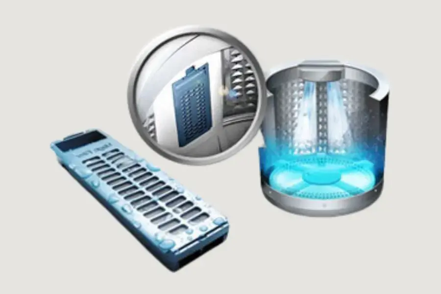 Công nghệ giặt lốc xoáy Eco Storm tạo ra các xoáy nước xoay ngược chiều trong lồng giặt.
