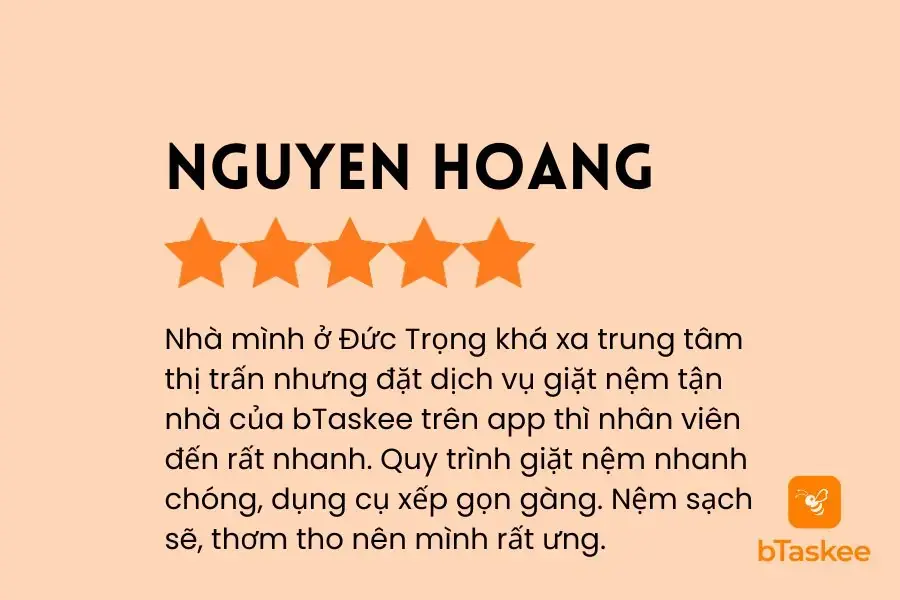 Đánh giá của khách hàng sau khi sử dụng dịch vụ vệ sinh nệm của bTaskee.