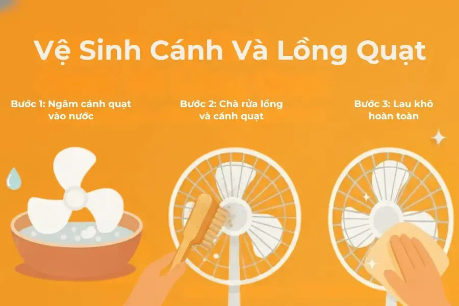 Quy trình vệ sinh cánh và lồng quạt (hình minh họa).