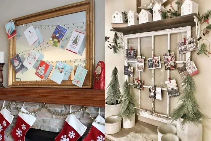 Dây thiệp Noel và dây đèn led trang trí.