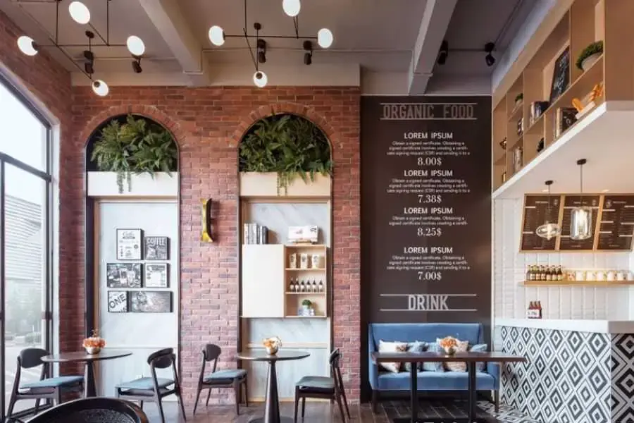 Quán cafe nguyên chất chủ yếu với họa tiết đá, xi măng,...