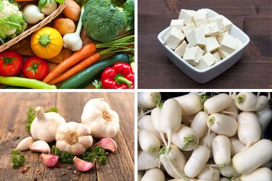 Những nguyên liệu cần chuẩn bị nấu lẩu rau củ.