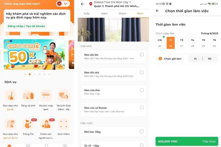 Hướng dẫn quy trình đặt lịch tại app bTaskee