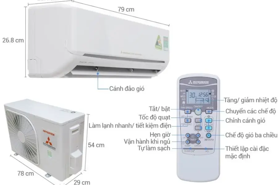 Các nút bấm và chức năng của từng nút bấm trên điều khiển điều hòa Mitsubishi