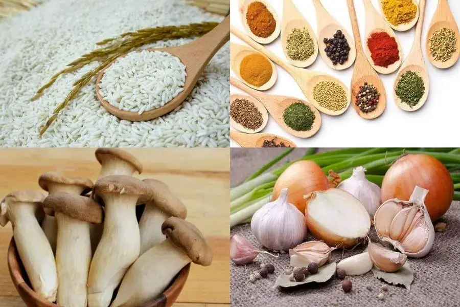 Một số nguyên liệu làm món cháo nấm chay