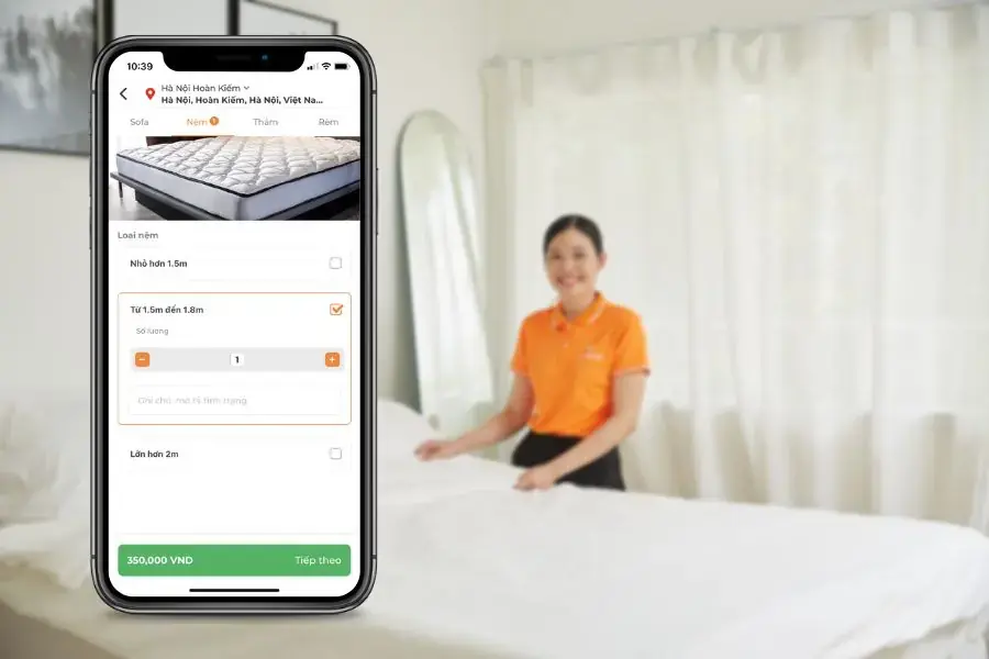 Giá dịch vụ hiển thị trên ứng dụng khi khách hàng đặt lịch