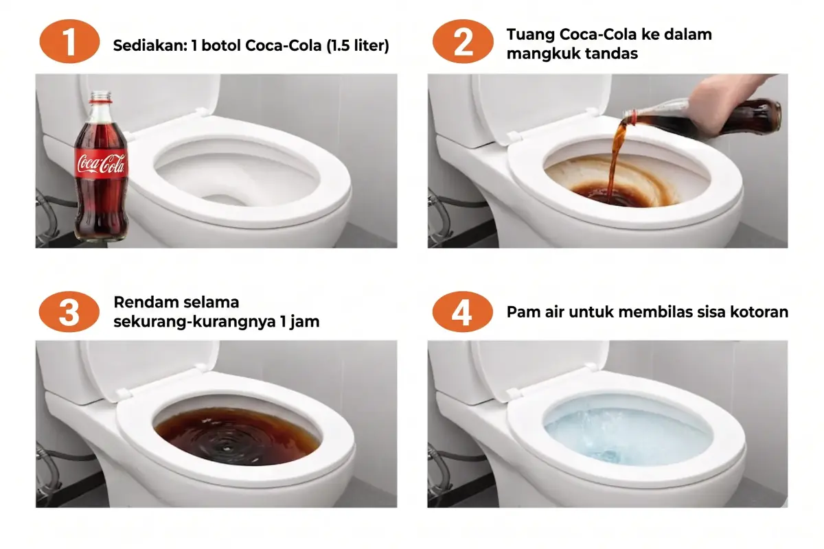 Membersihkan tandas menggunakan Coca-Cola.