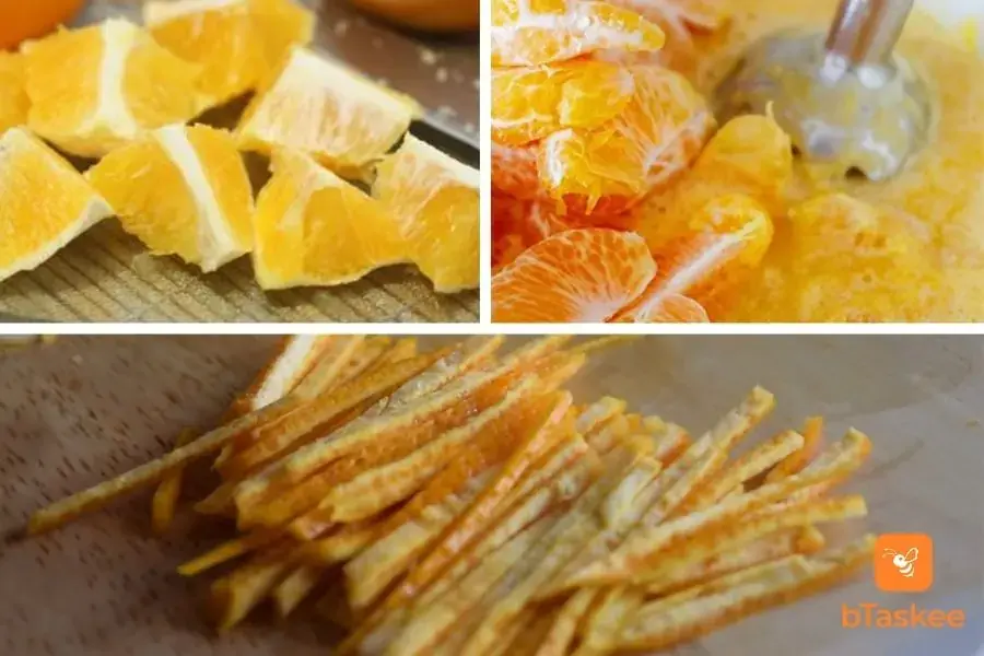 Sơ chế nguyên liệu làm mứt cam ăn bánh mì.