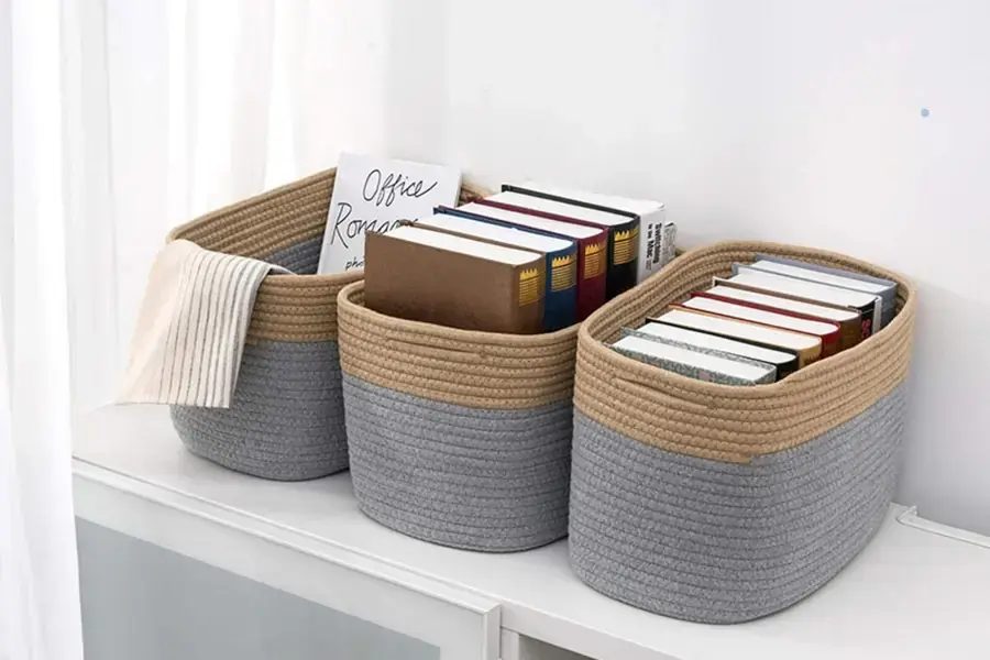 Mẫu giỏ đựng đồ trang trí bằng dây thừng phong cách Hàn Quốc.