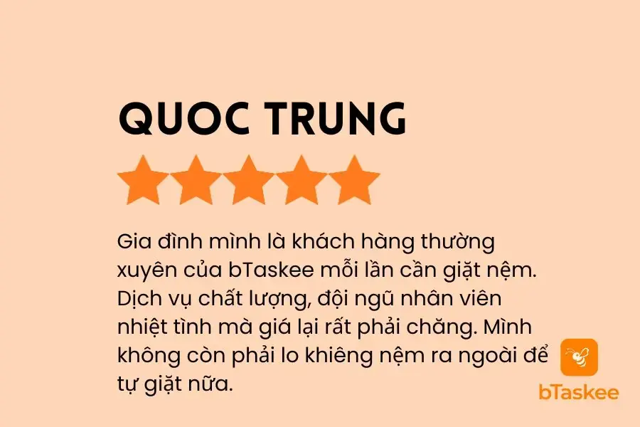 Đánh giá của khách hàng sau khi sử dụng dịch vụ vệ sinh nệm của bTaskee.