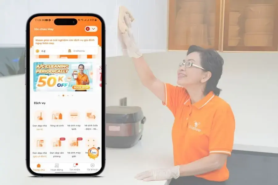 Màn hình chính của ứng dụng bTaskee.