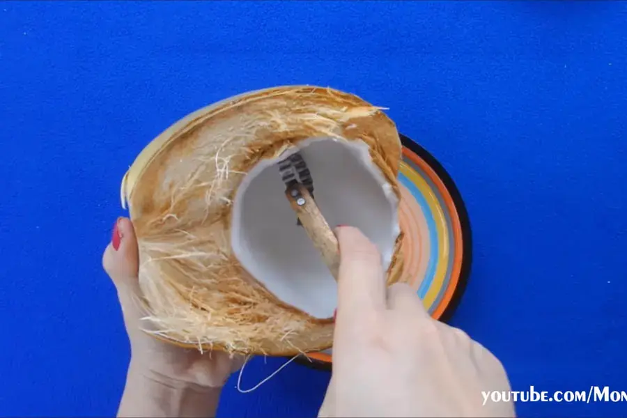 Nạo lấy phần cơm dừa.