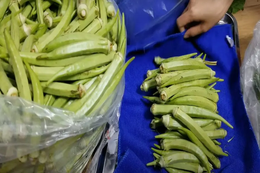 Cách dùng khăn sạch gói đậu bắp và bảo quản trong ngăn mát
