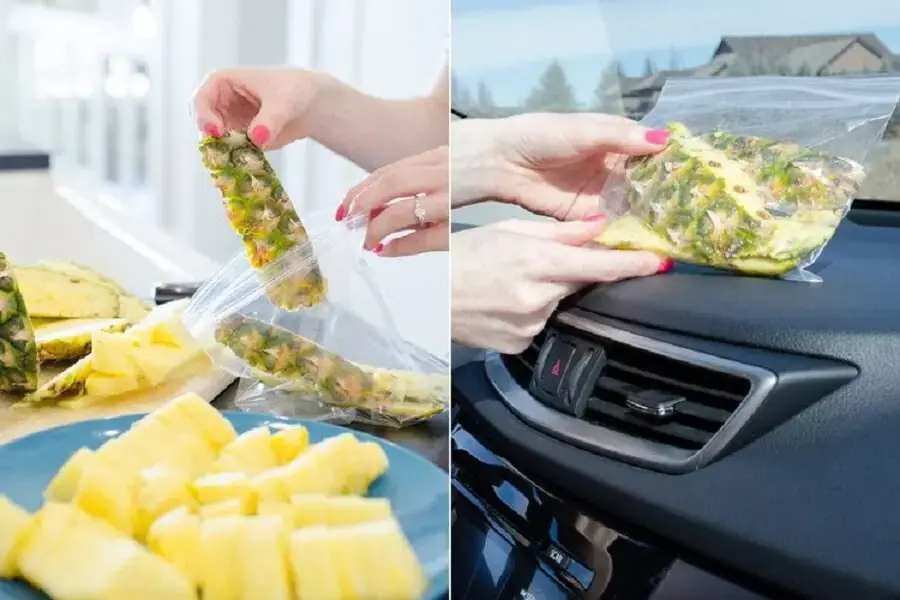 Vỏ quả thơm sẽ tỏa ra mùi hơn dễ chịu giúp khử mùi hôi xe ô tô và chống say xe hiệu quả