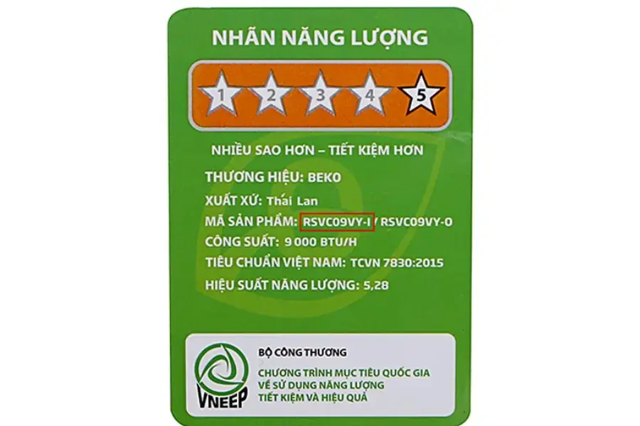 Xác định tên máy lạnh thông qua tem năng lượng