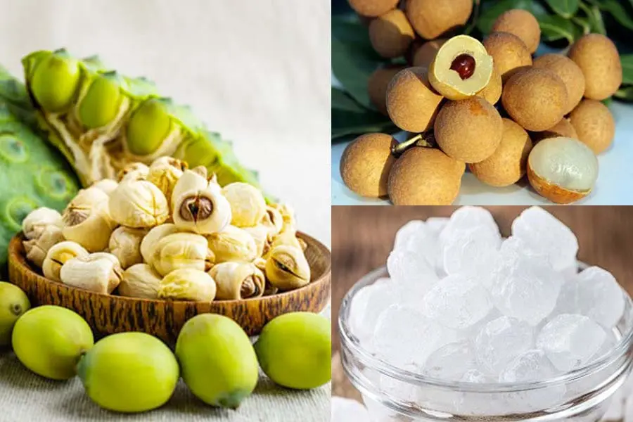 Ba nguyên liệu chính để tạo nên món chè hạt sen long nhãn thanh mát.